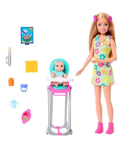 10917 Barbie Skipper Niñera con Trona y Bebe